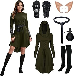 6 Pcs Women Renaissance costume Medieval Hooded Dress Set