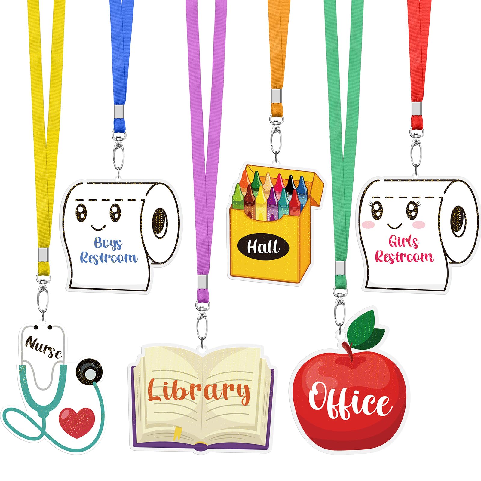 Weekgrat 6 Sets Acrylic Hall Pass Lanyards for Teachers Classroom,Cute | Bathroo