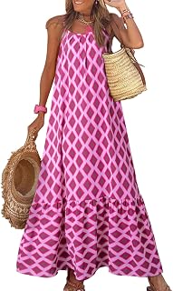 Dokotoo Women Summer Dresses Scoop Neck Ruffle Flowy Boho Maxi Dress