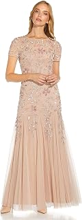Adrianna Papell Womens Floral Beaded Godet Gown