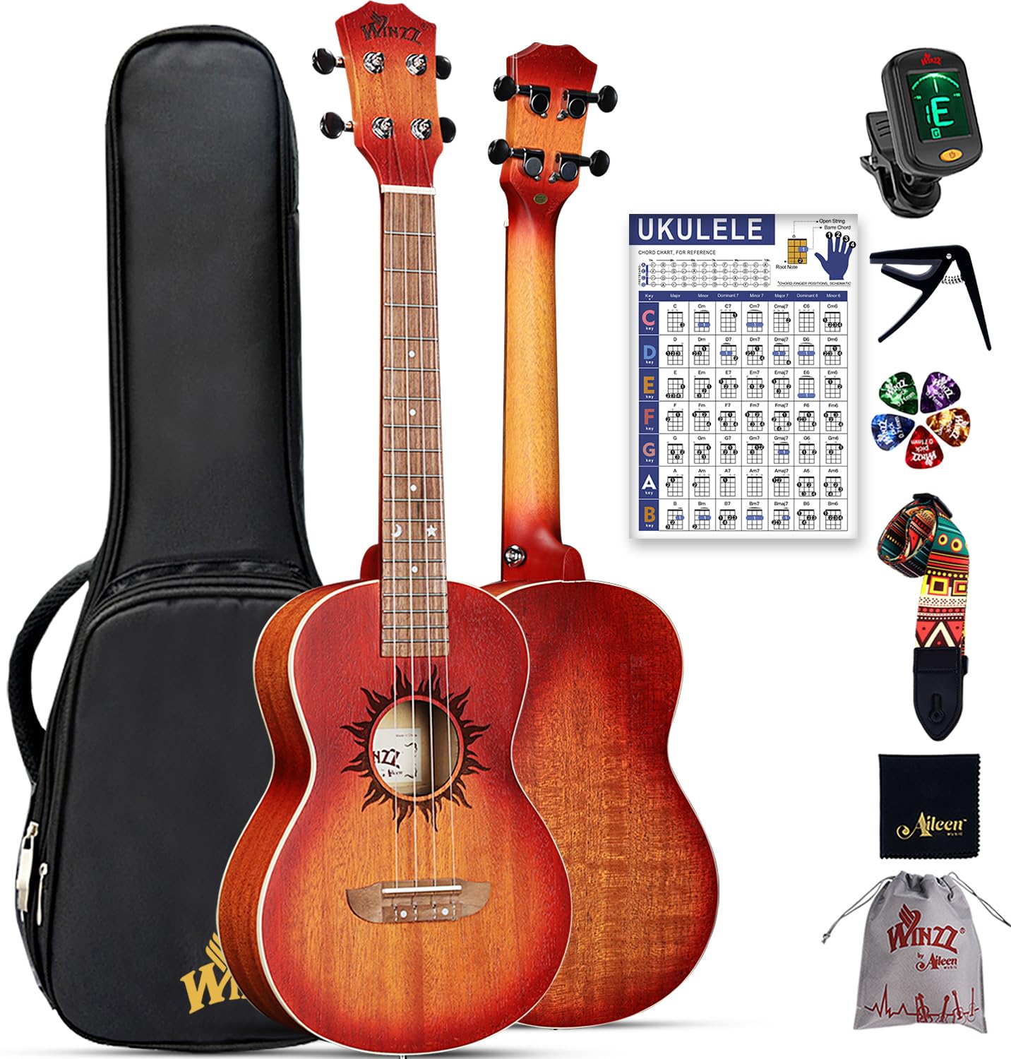 Winzz Tenor Ukulele Beginner Set for Adults, 26 Inch Mahogany Ukelele Starter Ki