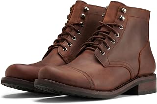 SUREWAY 6" Mens Lace Up Ankle Boots - Cap Toe Captain Genuine Leather Chukka Boots for Men Classic Comfort Oxford Style