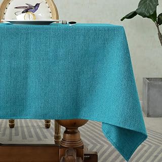 Balcony & Falcon Tablecloth, Blue, 55.1 x 70.9 inches (140 x 180 cm), Rectangular, Nordic, Stylish, Water Repellent, Treatment, Fabric, Linen, Plain, Waterproof, Stain Resistant, Oil-Resistant, Durable, High Quality, Easy Care, Washable, Thick, Luxury, Home, Commercial Use, Cafes, Restaurant Tablecloth, Blue