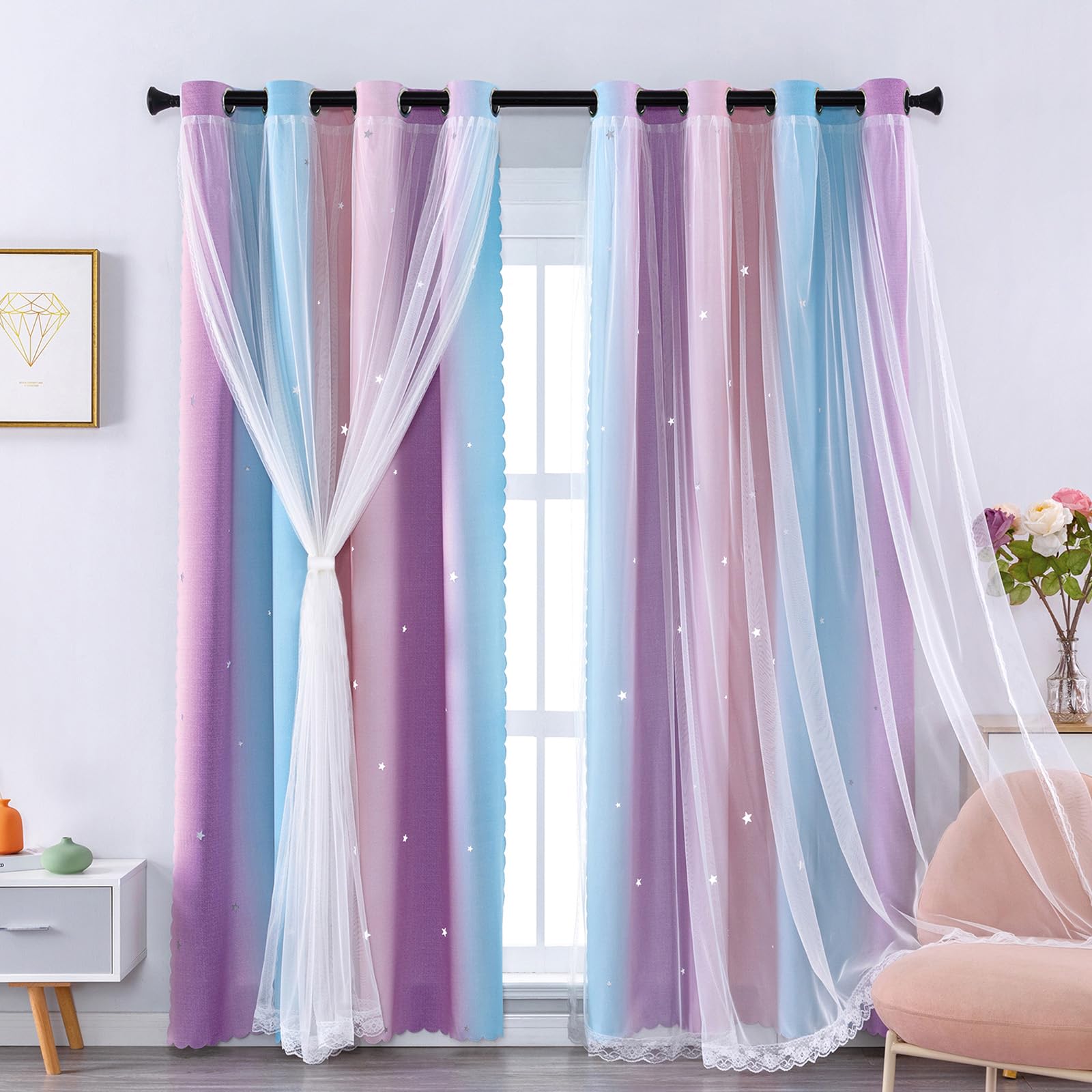 XiDi Blackout Rainbow Curtains 2 Panels for Girls Kids Bedroom Nursery Living Ro