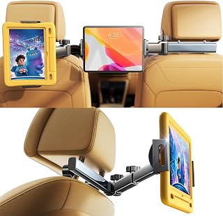 LISEN iPad Holder for Car Tablet Mount, 4 in 1 Adjust Arm Back Seat Stand | Car Accessories for Women, Car Interior Kit Organizer, Road Trip Essentials Kids, Toddler Travel Essential Car Mount Headrest