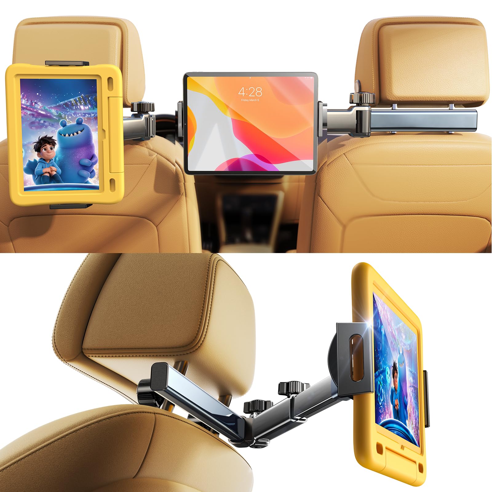 LISEN iPad Holder for Car Tablet Mount, 4 in 1 Adjust Arm Back Seat Stand | Car 