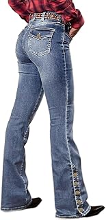Flamingals Women's Buttoned Hem Butt Lifting Bootcut Jeans
