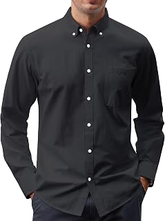 J.VER Chemise Oxford à manches longues boutonnée avec col et poche pour homme, décontractée, couleur unie, Taille 5XL