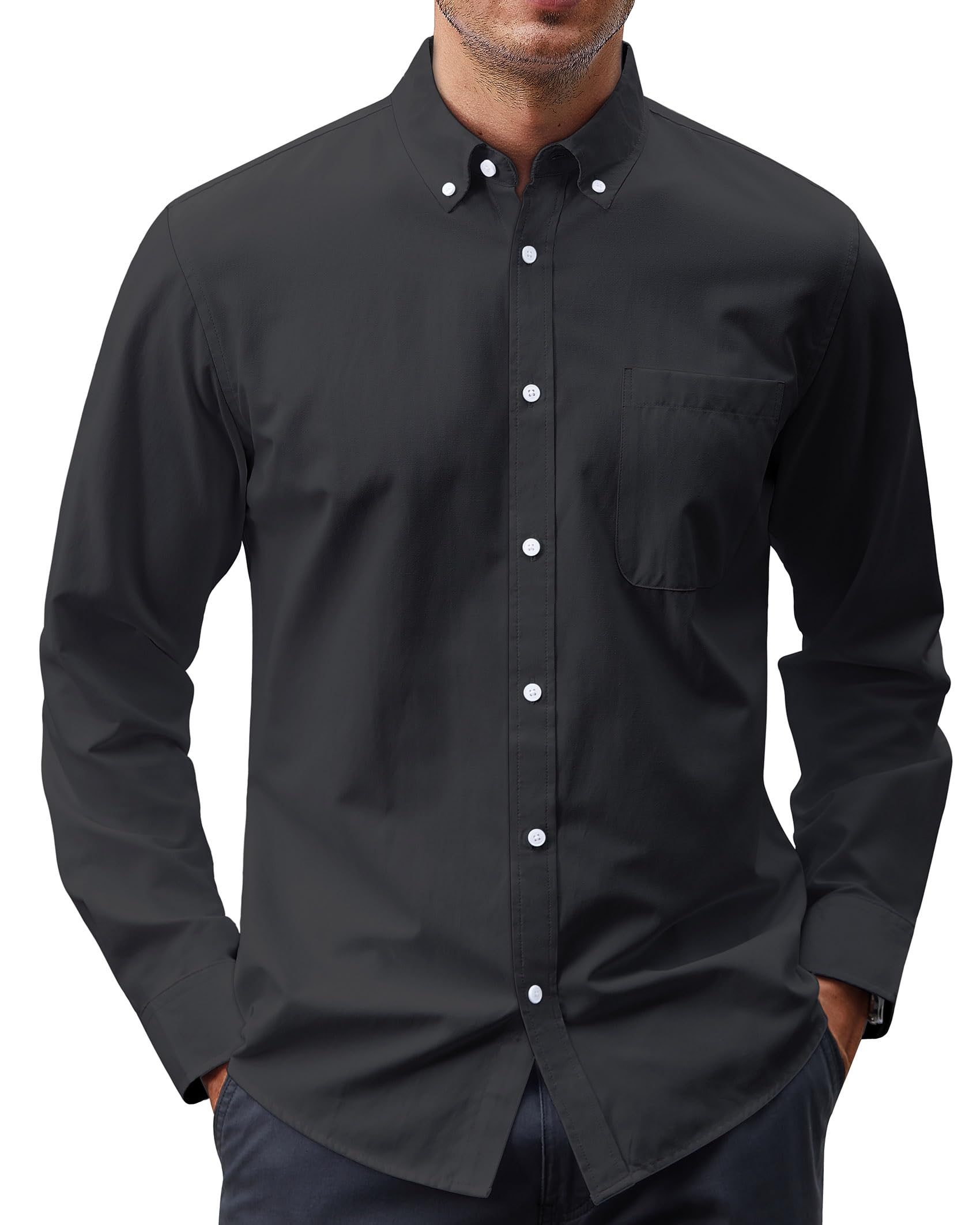 J.VER Chemise Oxford à manches longues boutonnée avec col et poche pour homme, d