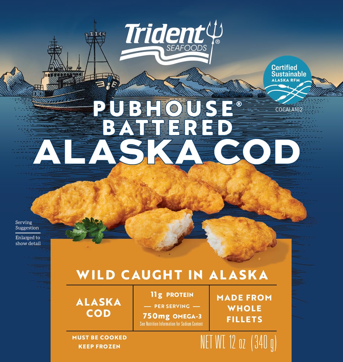 Trident Seafoods - Pub House Battered Cod - 12 oz, Frozen - Wild Caught Alaska C