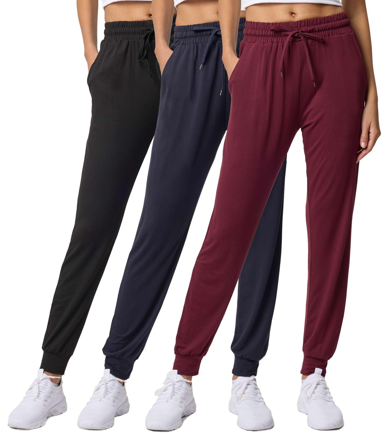 Real Essentials 3 Pack Womens Ultra Soft Jogging Bottoms Athletic Yoga Pants wit