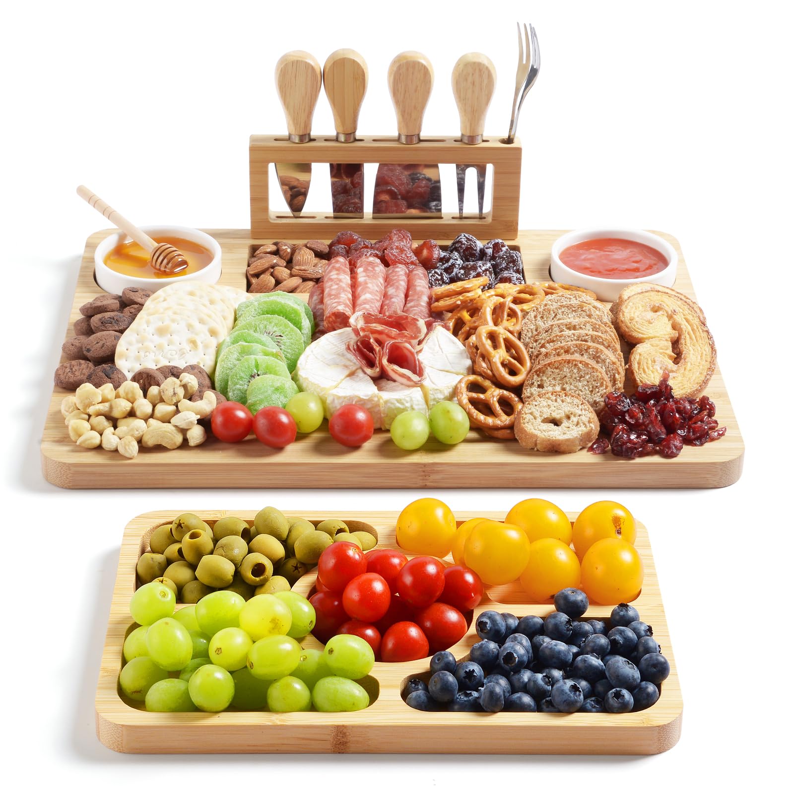 ROCIRLAB Bamboo Charcuterie Boards (23"×11"×0.8") and Knife Set, Lightweight Che