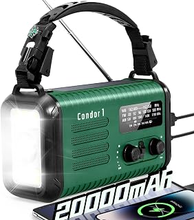 Emergency Crank Radio, 20000mAh Solar Hand Crank Weather Radio NOAA/AM/FM | 74000mWh Battery Powered Radio with Cell Phone Charger, Reading Lamp, Flashlight & SOS for Emergencies/Home (Green)