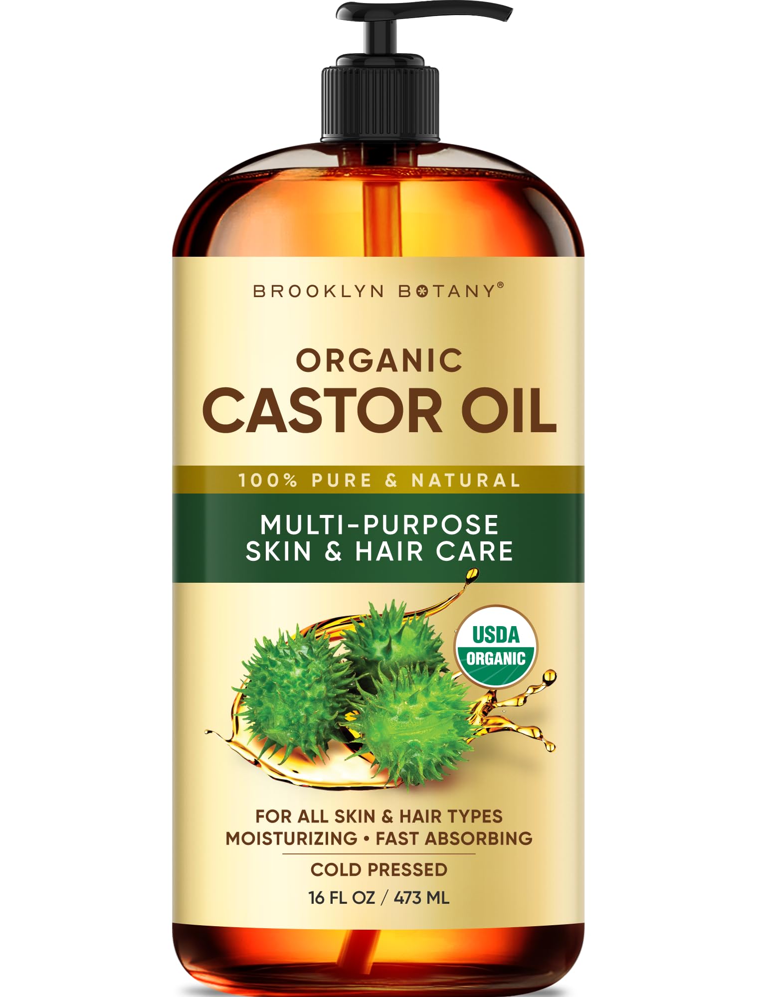 Brooklyn Botany Organic Castor Oil - 16 Fl Oz | 100% Pure and Natural, Hexane-Fr