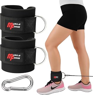 Ankle Straps Gym Pulleys 2 Pieces with Carabiner – Padded Ankle Straps for Butt Kicks – Ankle Brace for Cable Machine – Fitness Gym Accessories Women and Men