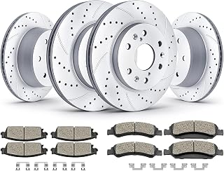 Acinoparts Front &amp; Rear Drilled and Slotted Brake Rotors Ceramic Brake Pads | Brake Kit Suitable for Cadillac Escalade GMC Yukon Chevy Silverado 1500 Tahoe