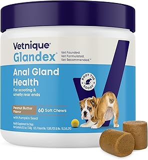 Vetnique Glandex for Dogs Anal Gland Chews 60ct Pumpkin + Digestive Enzymes | Anal Gland Dog Treats, Boot the Scoot + Fishy Odor Support, Fiber, Probiotics, Quercetin + Apple Pectin, Peanut Butter