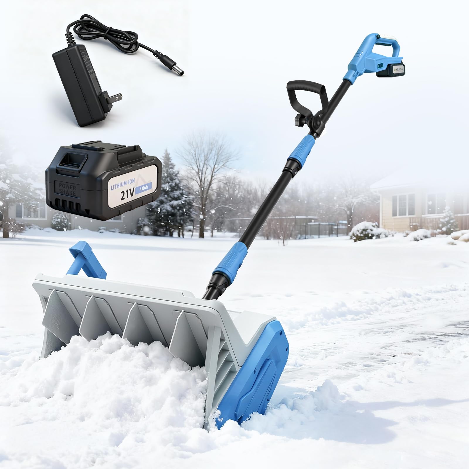 Cordless Snow Shovel,14-Inch Electric Snow Blower, 21V, 4-Ah Battery Powered Sno