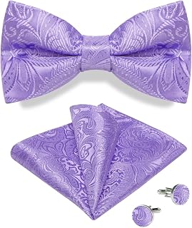 Pre-tied Bow Tie for Men Paisley Bow Tie and Pocket Square Cufflinks Set Wedding Party