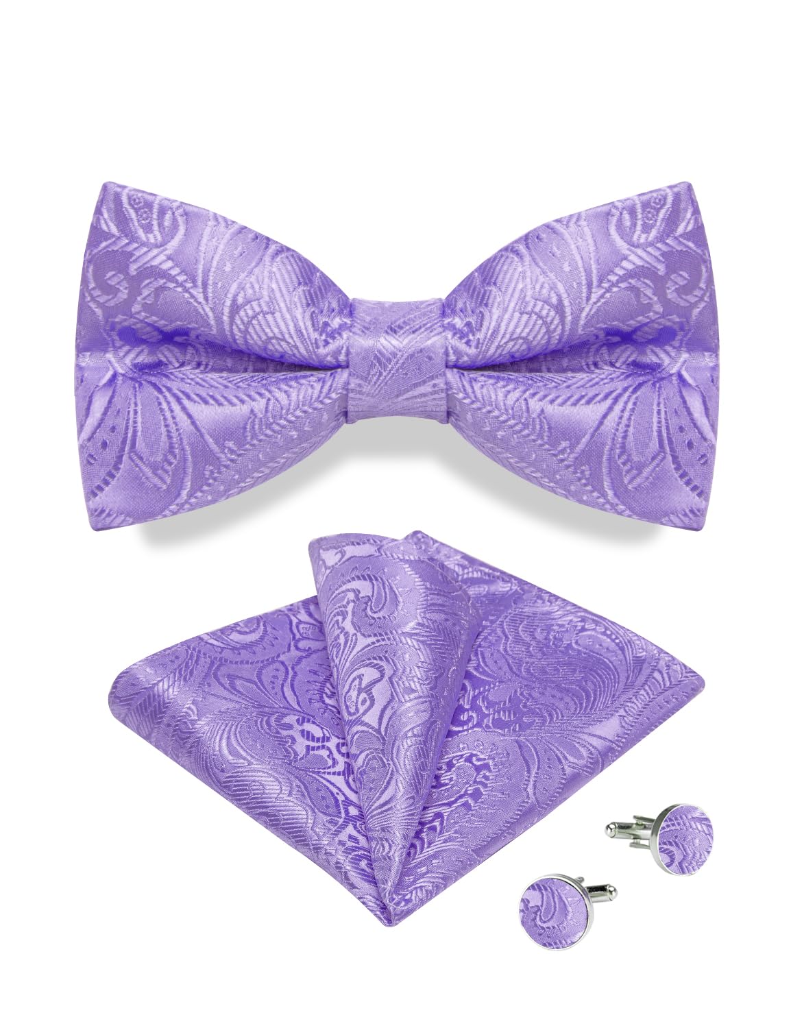 Pre-tied Bow Tie for Men Paisley Bow Tie and Pocket Square Cufflinks Set Wedding