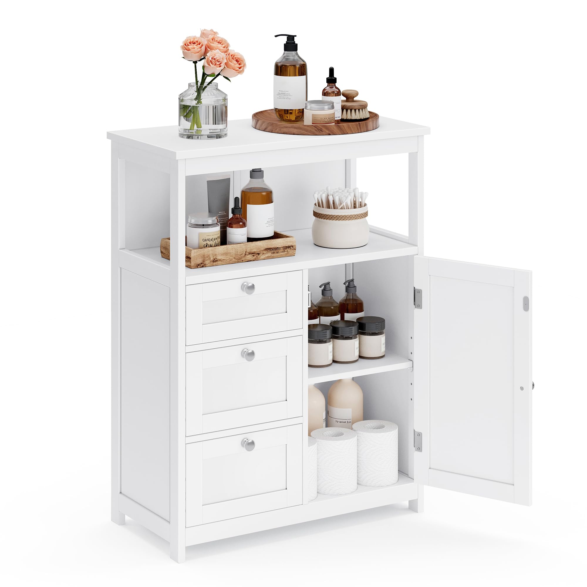 VASAGLE Bathroom Floor Storage Cabinet, Bathroom Storage Unit with 3 Drawers, Ba