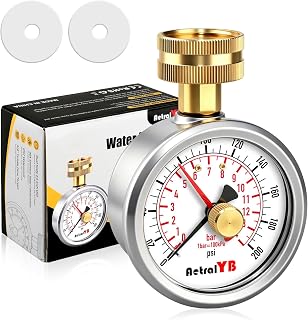AetralYB 2.5" 200PSI Lead-Free Lazy Hand Water Pressure Gauge 3/4“GHT Mount | Stainless Steel case, IP67 Waterproof,3/4 Inch GHT with Lazy Hand,Red Peak Pointer, for RV,Garden Hose,Spigot Home WaterTest