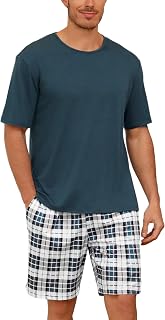 Uniexcosm Men's Short Cotton Pyjamas Set Short Round Neck Short Sleeve Pyjamas Top and Bottom Man Summer with Side Pockets