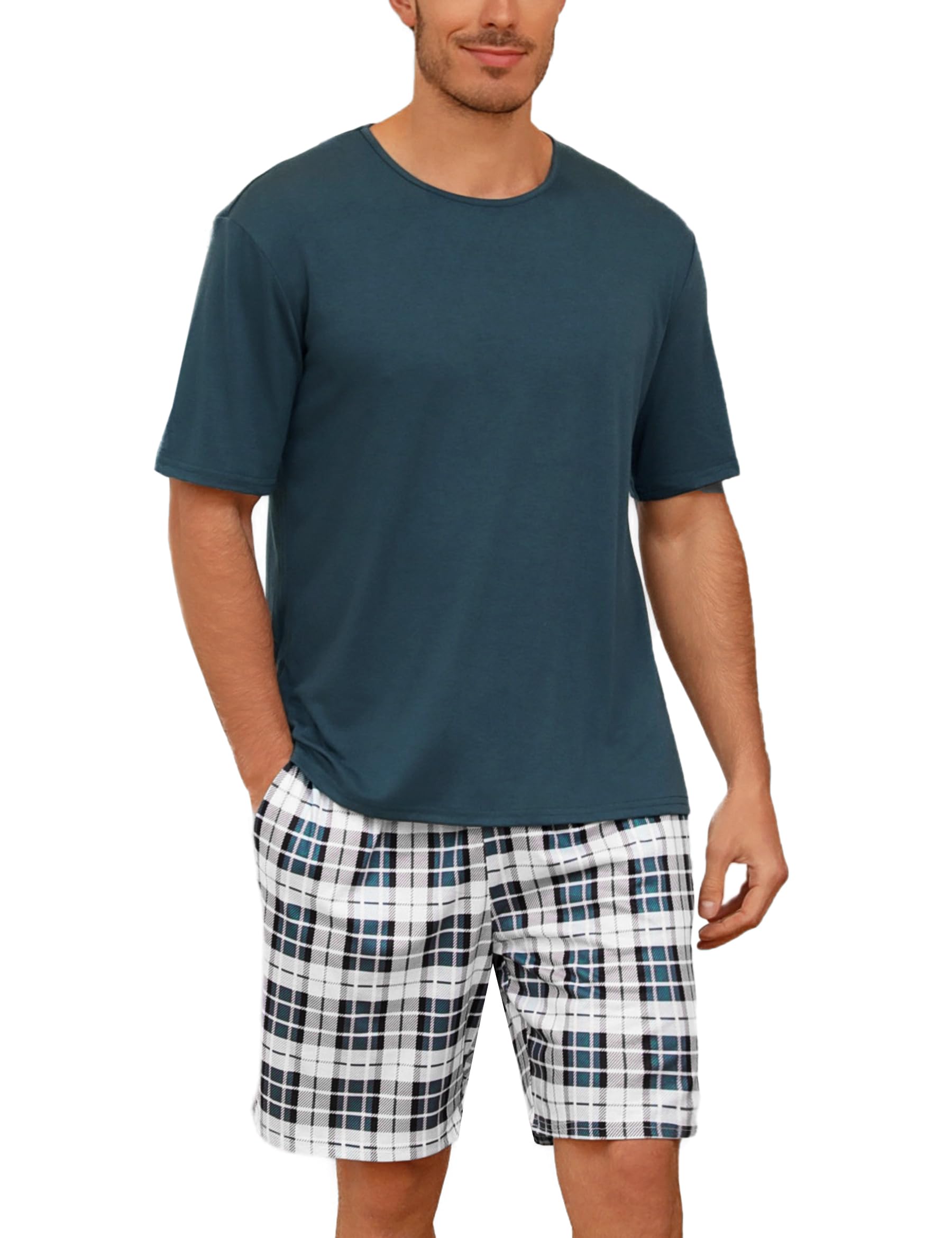 Uniexcosm Men's Short Cotton Pyjamas Set Short Round Neck Short Sleeve Pyjamas T