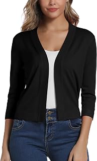 EXCHIC Women's Elegant 3/4 Sleeve Bolero Cardigan Short Open Front Cardigan Shrug