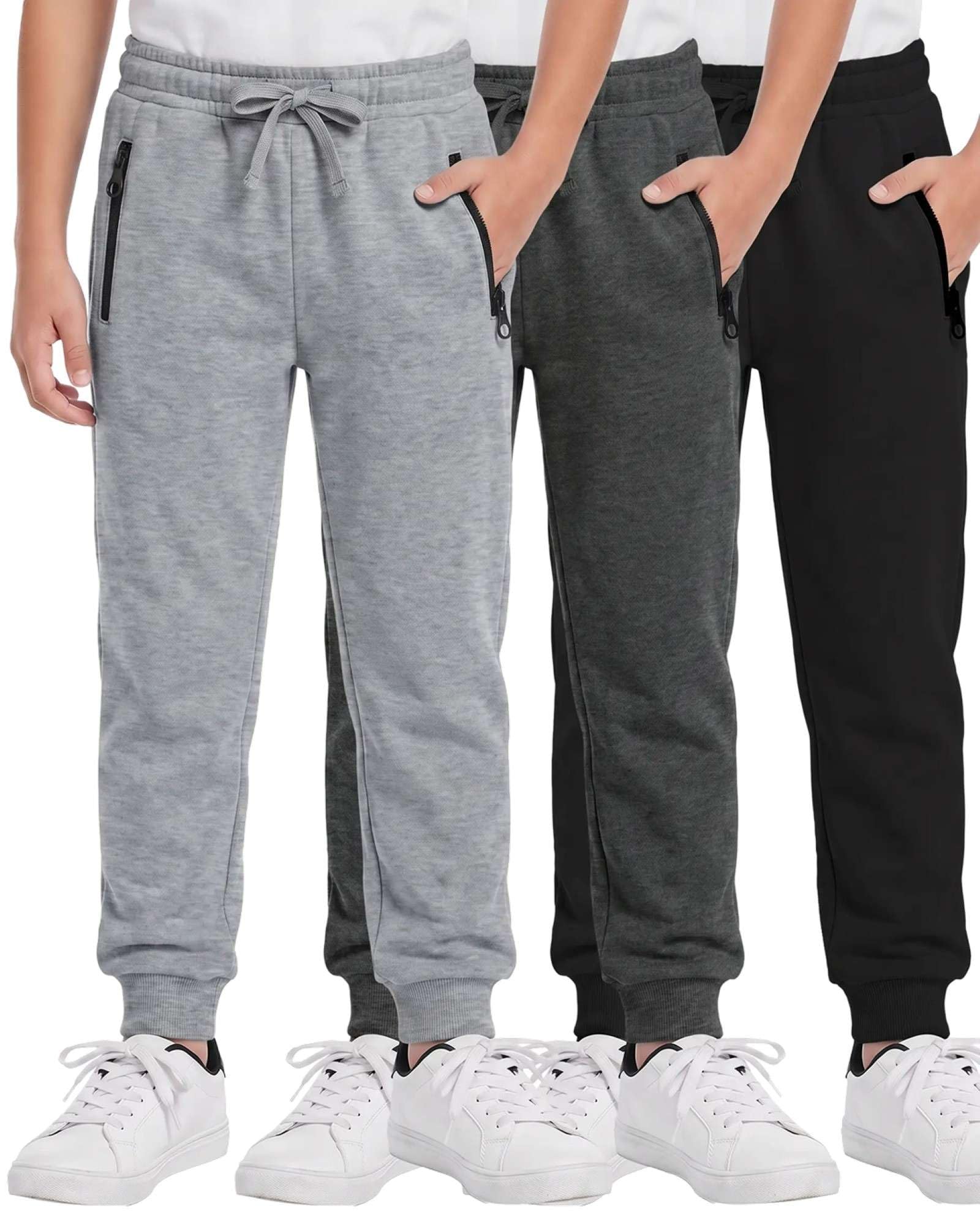 3 Pack Boys Fleece Joggers Sweatpants Kids Youth Sweats Athletic Pants Teen
