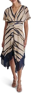 DKNY Women's Short Sleeve V-Neck Fit & Flare Midi Dress