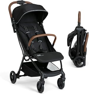 Jeep Altitude Compact Travel Stroller by Delta Children Greenguard Gold, Easy One Hand Fold, Lightweight, Extendable Canopy with Peek-a-Boo Window, Reclining Seat, 4 Wheel Suspension, Black