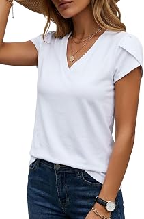Top da donna Camicie a maniche corte con scollo a V per le donne Camicette con maniche a petalo Abiti casual estivi 2026 Abbigliamento alla moda