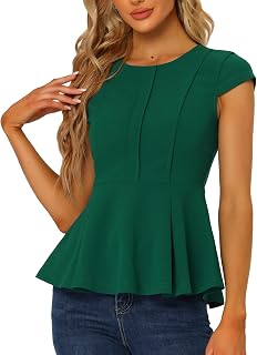 Allegra K Work Blouse for Women Peplum Cap Sleeve Business Casual Tops