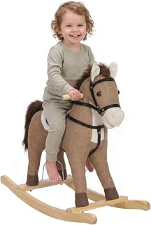 Qaba Rocking Horse, Ride on Horse Toy w/ Sound for 12-36 M Dark Brown | Wooden Baby Rocking Toy, Back-and-Forth Motion