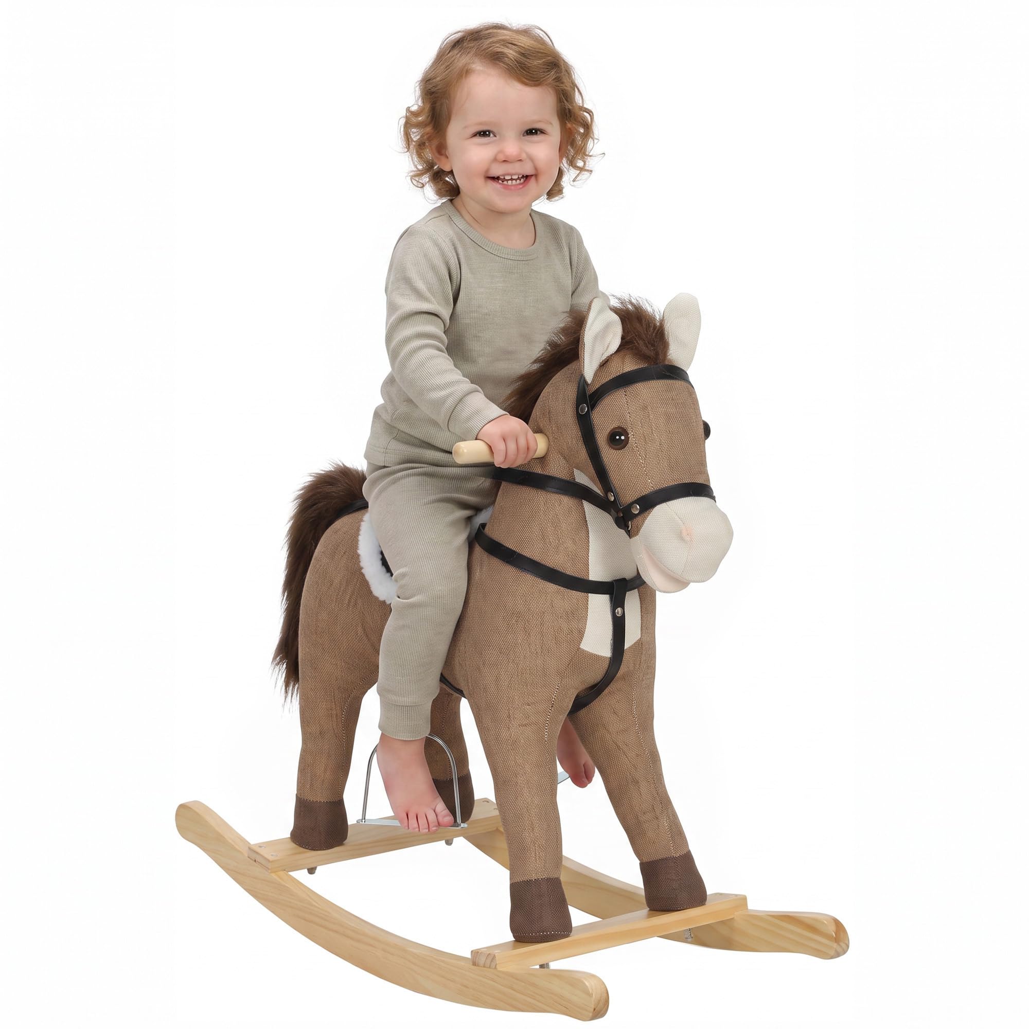 Qaba Rocking Horse, Ride on Horse Toy w/ Sound for 12-36 M Dark Brown | Wooden B