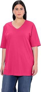 Ulla Popken Camiseta Básica con Cuello En V, Relajada, Media Manga Camisetas Mujer