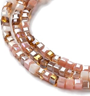 About 170pcs Light Coral Crystal Loose Beads, Faceted Cubes, AB Color Plated Glass Beads Strands for Necklace Bracelet Earring DIY Crafts Making, 0.3x0.3