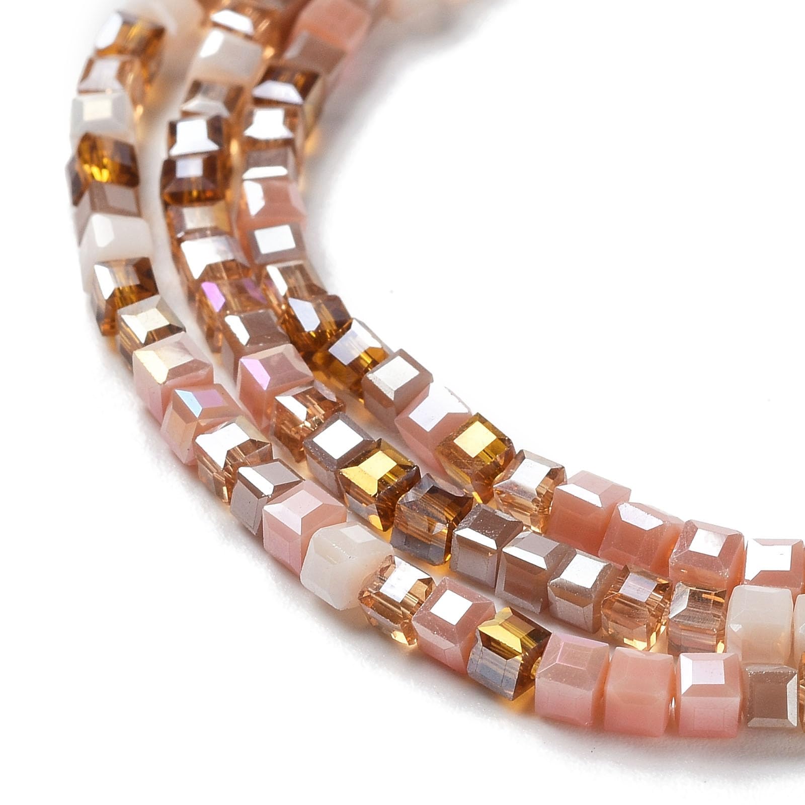 About 170pcs Light Coral Crystal Loose Beads, Faceted Cubes, AB Color Plated Gla