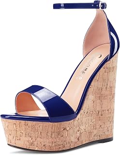 CASTAMERE Women's High Wedge Platform Heel Open Toe Strappy Ankle Sandals Wedding Party Dress 15CM Heels