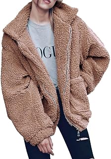 PRETTYGARDEN Women's Fashion Long Sleeve Lapel Zip Faux Shearling Shaggy Oversized Coat Jacket with Pockets Warm Winter