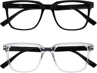 OPULIZE LEO Reading Glasses - Pack of 2 - Large Rectangular Frame - Light Black - Men Women - Spring Hinges - RR55-1C - +1.00