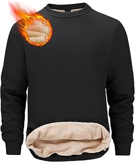 Tansozer Mens Fleece Crewneck Sweatshirt Warm Sherpa Lined Thick Pullover Long Sleeve Tops Shirts
