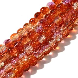 1 Strand Transparent Two Tone Crackle Glass Beads Strand Round Crackle Glass Spacer Beads for Jewelry Making Supplies DIY Crafts 6-6.5mm 31.5" About 120pcs/Strand Dark Orange