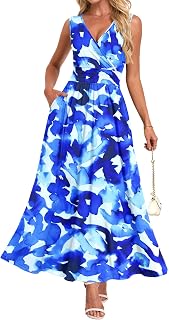 AUSELILY Vestido largo sin mangas con cuello en V y bolsillo para mujer