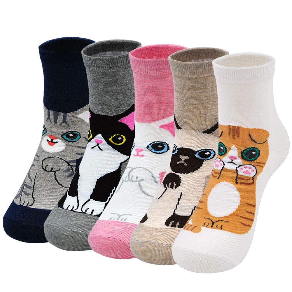 Women's Novelty Cotton Animal Cat Dog Food Painting Cute Funny Soft Socks for Gi