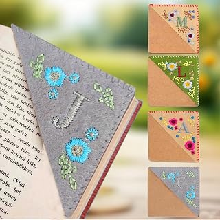 Embroidered Corner Bookmark with Initial, Handmade Fabric Page Marker for Readers, Personalized Book Corner Gift for Women, Friends, Journal Use, Winter, J