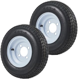 Garvee 2 Pack 4.80-8 4.80x8 480-8 Trailer Tires with 8 inch Rims, 4 Lug on 4 inch, Center Bore 2.85 inch, Multi-Function Utility Trailer Tire for Travel/Landscape/Cargo/Boat/Horse/Farm/Lawn Mower