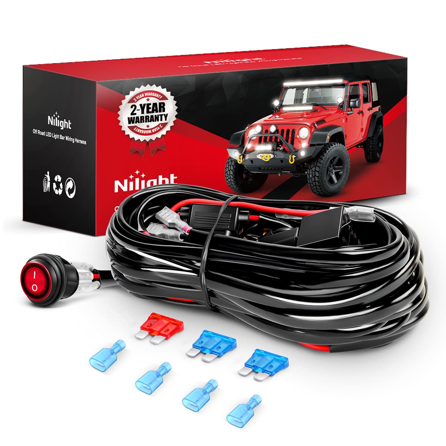 Nilight - NI -WA 06 LED Light Bar Wiring Harness Kit - 2 Leads 12V On Off Switch
