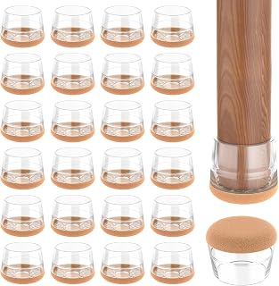 yomanta 24 PCS Silicone & Felt Chair Leg Floor Protectors - Scratch Proof & Noise Reducing Furniture Caps for Hardwood Floors - Round L Fits 1 4/16" to 1 6/16" (32–35mm), Clear